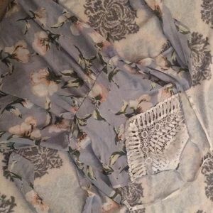 Hollow Crochet Lace Panel Floral Print